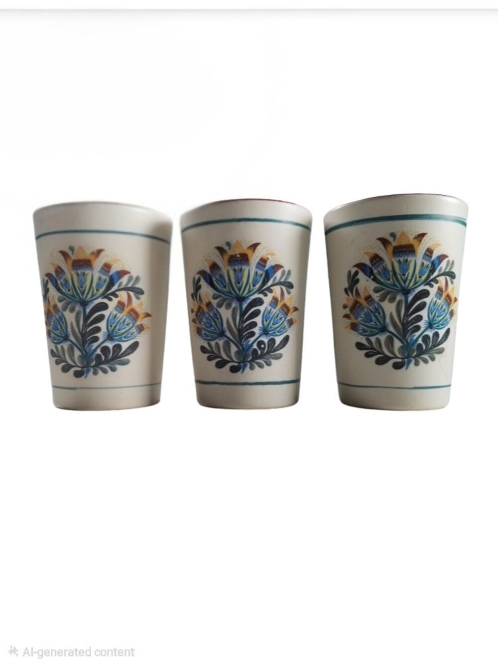 Vintage Gmundner Keramik Austria Hand Painted Folk Art Tumblers Set of 3
